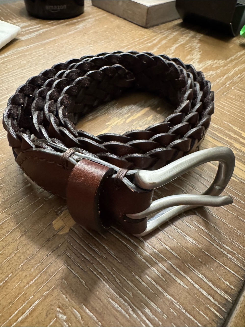 Abercrombie & Fitch Brown Braided Leather Belt with Silver Buckle